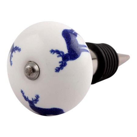 Blue Standing Rein Deer Pattern Ceramic Wine Stopper